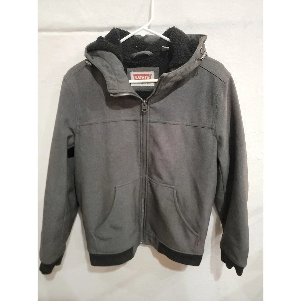Levi's Men's Sherpa Lined Hooded Softshell Bomber Jacket Charcoal Gray Small - Picture 1 of 12